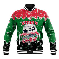 Sudan Christmas Baseball Jacket with Red Green Black Xmas Santa Sleigh and Map - Wonder Print Shop