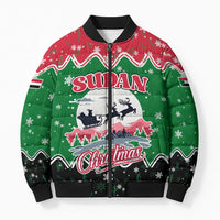 Sudan Christmas Bomber Puffer Jacket with Red Green Black Xmas Santa Sleigh and Map - Wonder Print Shop