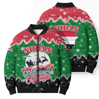 Sudan Christmas Bomber Puffer Jacket with Red Green Black Xmas Santa Sleigh and Map - Wonder Print Shop