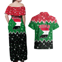 Sudan Christmas Couples Matching Off Shoulder Maxi Dress and Hawaiian Shirt with Red Green Black Xmas Santa Sleigh and Map - Wonder Print Shop
