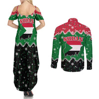 Sudan Christmas Couples Matching Summer Maxi Dress and Long Sleeve Button Shirt with Red Green Black Xmas Santa Sleigh and Map - Wonder Print Shop