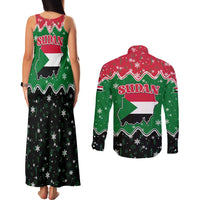 Sudan Christmas Couples Matching Tank Maxi Dress and Long Sleeve Button Shirt with Red Green Black Xmas Santa Sleigh and Map - Wonder Print Shop