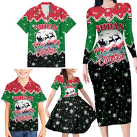 Sudan Christmas Family Matching Long Sleeve Bodycon Dress and Hawaiian Shirt with Red Green Black Xmas Santa Sleigh and Map - Wonder Print Shop