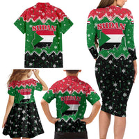 Sudan Christmas Family Matching Long Sleeve Bodycon Dress and Hawaiian Shirt with Red Green Black Xmas Santa Sleigh and Map - Wonder Print Shop