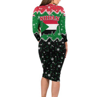Sudan Christmas Family Matching Long Sleeve Bodycon Dress and Hawaiian Shirt with Red Green Black Xmas Santa Sleigh and Map - Wonder Print Shop