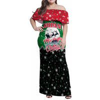 Sudan Christmas Family Matching Off Shoulder Maxi Dress and Hawaiian Shirt with Red Green Black Xmas Santa Sleigh and Map - Wonder Print Shop