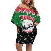 Sudan Christmas Family Matching Off Shoulder Short Dress and Hawaiian Shirt with Red Green Black Xmas Santa Sleigh and Map - Wonder Print Shop