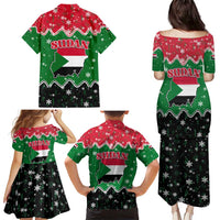 Sudan Christmas Family Matching Puletasi and Hawaiian Shirt with Red Green Black Xmas Santa Sleigh and Map - Wonder Print Shop