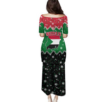 Sudan Christmas Family Matching Puletasi and Hawaiian Shirt with Red Green Black Xmas Santa Sleigh and Map - Wonder Print Shop