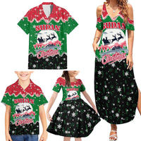 Sudan Christmas Family Matching Summer Maxi Dress and Hawaiian Shirt with Red Green Black Xmas Santa Sleigh and Map - Wonder Print Shop