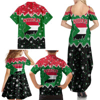 Sudan Christmas Family Matching Summer Maxi Dress and Hawaiian Shirt with Red Green Black Xmas Santa Sleigh and Map - Wonder Print Shop