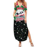 Sudan Christmas Family Matching Summer Maxi Dress and Hawaiian Shirt with Red Green Black Xmas Santa Sleigh and Map - Wonder Print Shop