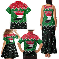 Sudan Christmas Family Matching Tank Maxi Dress and Hawaiian Shirt with Red Green Black Xmas Santa Sleigh and Map - Wonder Print Shop