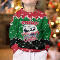Sudan Christmas Kid Ugly Christmas Sweater with Red Green Black Xmas Santa Sleigh and Map - Wonder Print Shop
