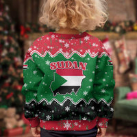 Sudan Christmas Kid Ugly Christmas Sweater with Red Green Black Xmas Santa Sleigh and Map - Wonder Print Shop