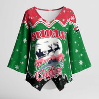 Sudan Christmas Kimono Sleeve Blouse with Red Green Black Xmas Santa Sleigh and Map - Wonder Print Shop