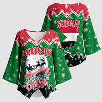 Sudan Christmas Kimono Sleeve Blouse with Red Green Black Xmas Santa Sleigh and Map - Wonder Print Shop