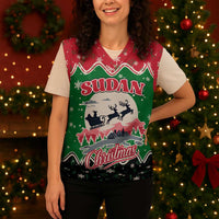 Sudan Christmas Knitted V-Neck Vest with Red Green Black Xmas Santa Sleigh and Map - Wonder Print Shop