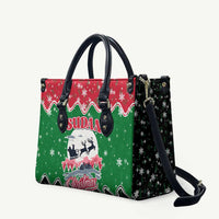Sudan Christmas Leather Bag with Red Green Black Xmas Santa Sleigh and Map - Wonder Print Shop