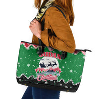 Sudan Christmas Leather Tote Bag with Red Green Black Xmas Santa Sleigh and Map - Wonder Print Shop
