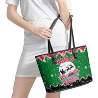 Sudan Christmas Leather Tote Bag with Red Green Black Xmas Santa Sleigh and Map - Wonder Print Shop