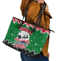 Sudan Christmas Leather Tote Bag with Red Green Black Xmas Santa Sleigh and Map - Wonder Print Shop