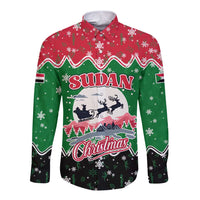 Sudan Christmas Long Sleeve Button Shirt with Red Green Black Xmas Santa Sleigh and Map - Wonder Print Shop