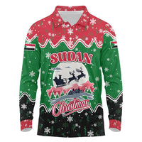 Sudan Christmas Long Sleeve Polo Shirt with Red Green Black Xmas Santa Sleigh and Map - Wonder Print Shop