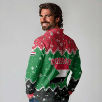 Sudan Christmas Long Sleeve Polo Shirt with Red Green Black Xmas Santa Sleigh and Map - Wonder Print Shop