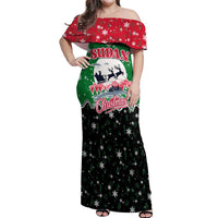 Sudan Christmas Off Shoulder Maxi Dress with Red Green Black Xmas Santa Sleigh and Map - Wonder Print Shop