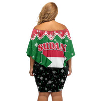 Sudan Christmas Off Shoulder Short Dress with Red Green Black Xmas Santa Sleigh and Map - Wonder Print Shop