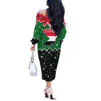Sudan Christmas Off The Shoulder Long Sleeve Dress with Red Green Black Xmas Santa Sleigh and Map - Wonder Print Shop