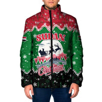 Sudan Christmas Padded Jacket with Red Green Black Xmas Santa Sleigh and Map - Wonder Print Shop