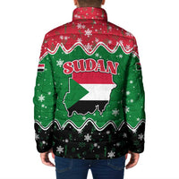 Sudan Christmas Padded Jacket with Red Green Black Xmas Santa Sleigh and Map - Wonder Print Shop