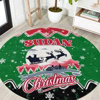 Sudan Christmas Round Carpet with Red Green Black Xmas Santa Sleigh and Map - Wonder Print Shop