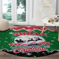 Sudan Christmas Round Carpet with Red Green Black Xmas Santa Sleigh and Map - Wonder Print Shop