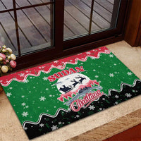 Sudan Christmas Rubber Doormat with Red Green Black Xmas Santa Sleigh and Map - Wonder Print Shop