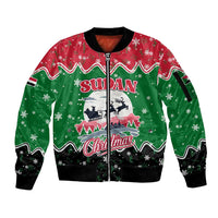 Sudan Christmas Sleeve Zip Bomber Jacket with Red Green Black Xmas Santa Sleigh and Map - Wonder Print Shop