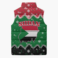 Sudan Christmas Sleeveless Puffer Jacket with Red Green Black Xmas Santa Sleigh and Map - Wonder Print Shop