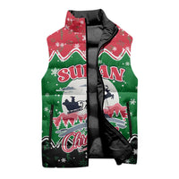 Sudan Christmas Sleeveless Puffer Jacket with Red Green Black Xmas Santa Sleigh and Map - Wonder Print Shop