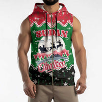 Sudan Christmas Sleeveless Zip Hoodie with Red Green Black Xmas Santa Sleigh and Map - Wonder Print Shop