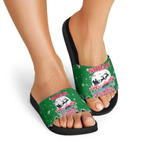 Sudan Christmas Slide Sandals with Red Green Black Xmas Santa Sleigh and Map - Wonder Print Shop