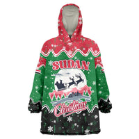Sudan Christmas Wearable Blanket Hoodie with Red Green Black Xmas Santa Sleigh and Map - Wonder Print Shop