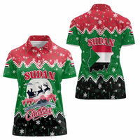Sudan Christmas Women Polo Shirt with Red Green Black Xmas Santa Sleigh and Map - Wonder Print Shop