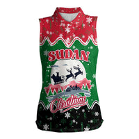 Sudan Christmas Women Sleeveless Polo Shirt with Red Green Black Xmas Santa Sleigh and Map - Wonder Print Shop