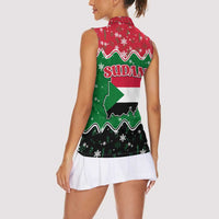 Sudan Christmas Women Sleeveless Polo Shirt with Red Green Black Xmas Santa Sleigh and Map - Wonder Print Shop