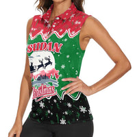 Sudan Christmas Women Sleeveless Polo Shirt with Red Green Black Xmas Santa Sleigh and Map - Wonder Print Shop