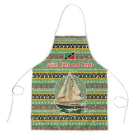 Saint Kitts and Nevis Christmas Apron with Green Red Black Xmas Sailboat and Map - Wonder Print Shop