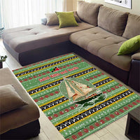 Saint Kitts and Nevis Christmas Area Rug with Green Red Black Xmas Sailboat and Map - Wonder Print Shop