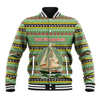 Saint Kitts and Nevis Christmas Baseball Jacket with Green Red Black Xmas Sailboat and Map - Wonder Print Shop